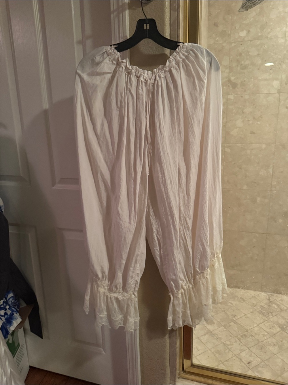 Free People White Lace-Trim Peasant Sleep Pants